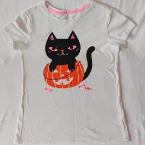Cat & Jack White Tee with Black Cat and Orange Pumpkin
